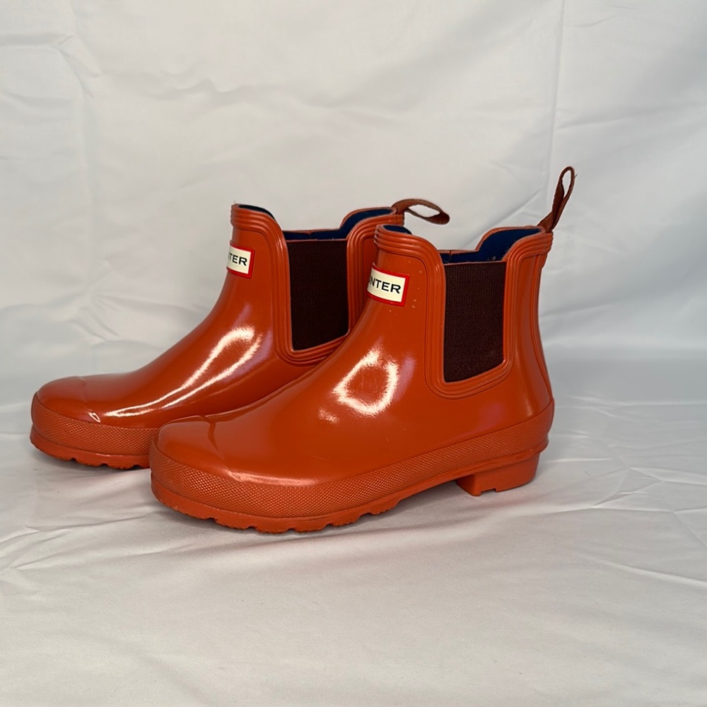 Hunter Orange Winter Rain Boots with Elastic Panels
